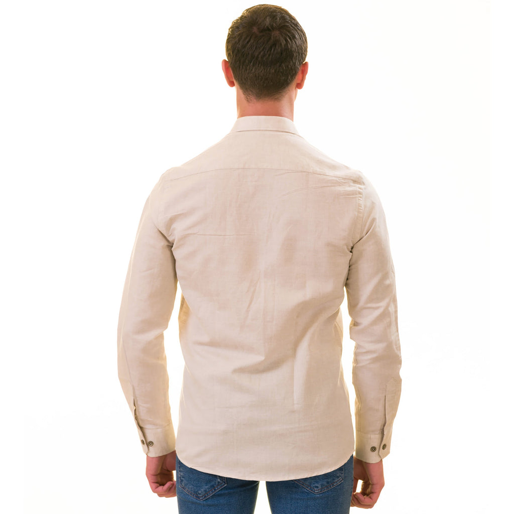 Beige Luxury Men's Tailor Fit Button Up European Made Linen Shirts
