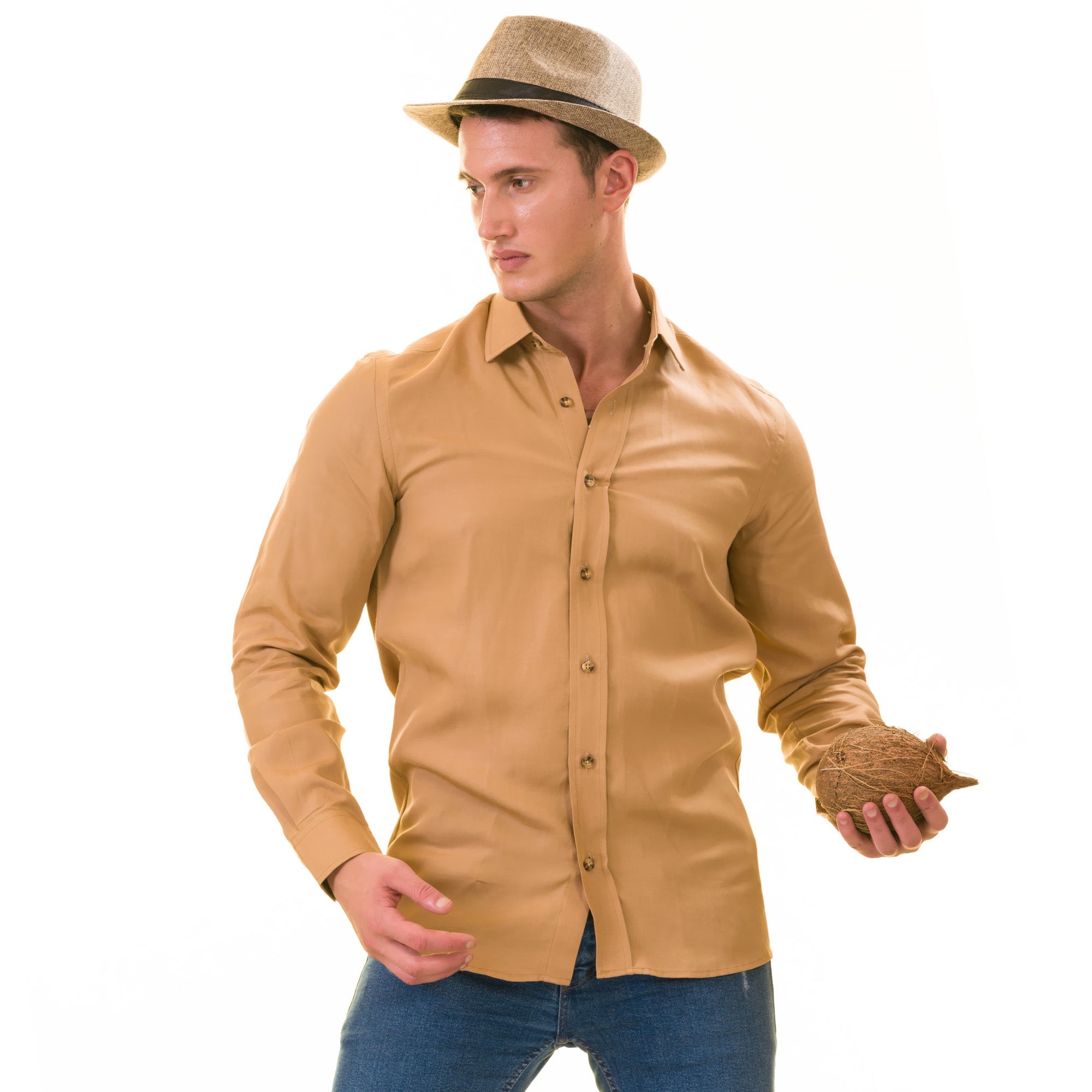 Brownish Luxury Men's Tailor Fit Button Up European Made Linen Shirts