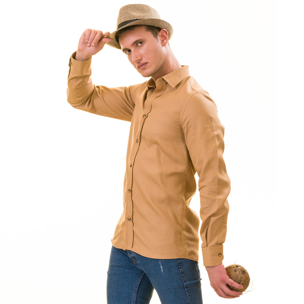 Brownish Luxury Men's Tailor Fit Button Up European Made Linen Shirts