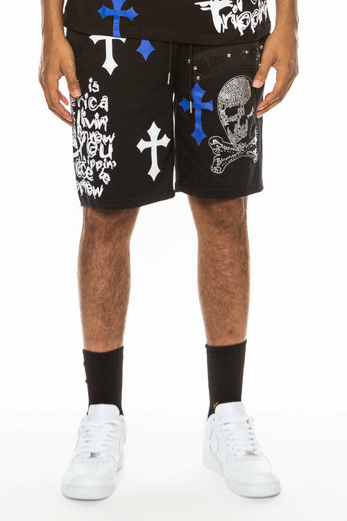 Bejewelled Chrome Skull Shorts Lime Milo