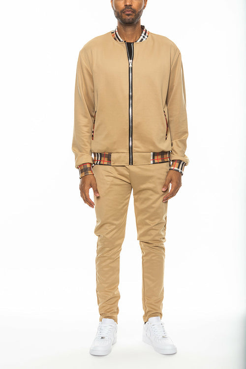 Checkered Detail Track Jacket Set Lime Milo