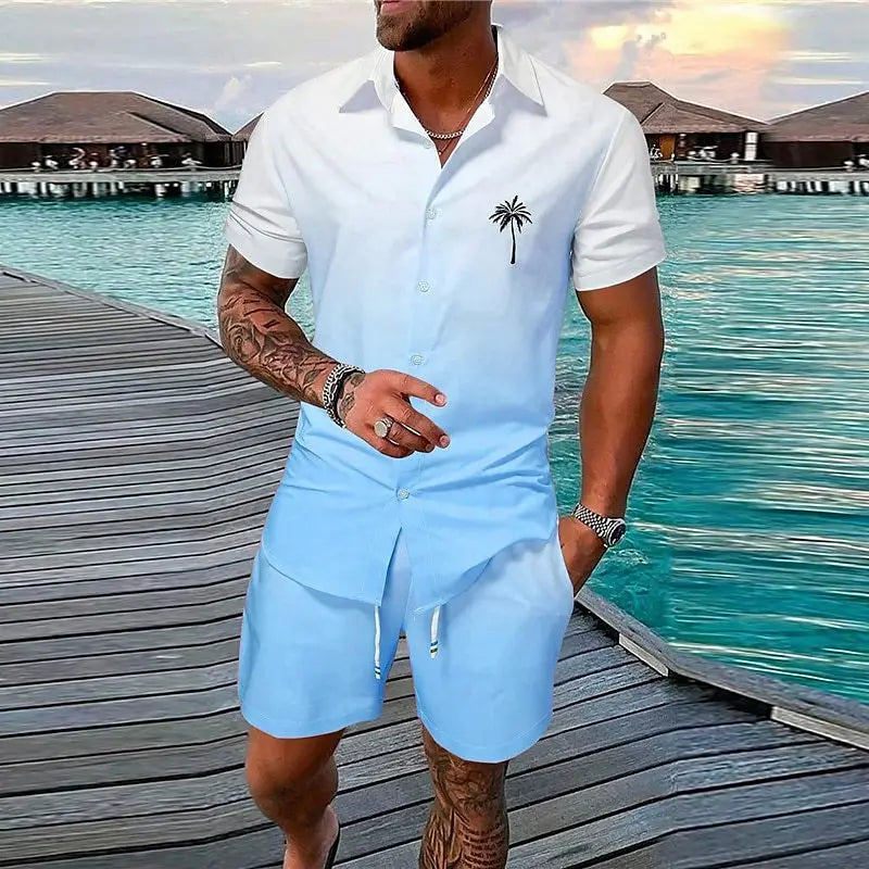 Summer Beach Party Men's Casual Outdoor Beach Shorts Set Raspberry Eurybia