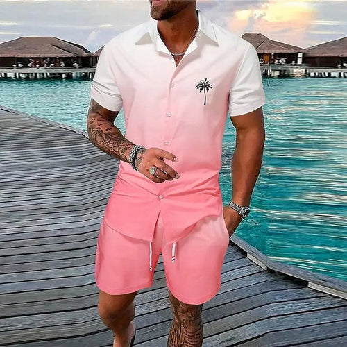 Summer Beach Party Men's Casual Outdoor Beach Shorts Set Raspberry Eurybia