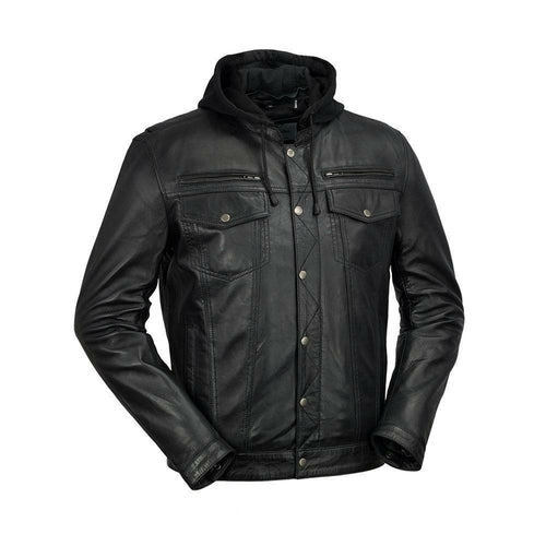 Axel - Mens's Hooded Leather Jacket Orange Pontus