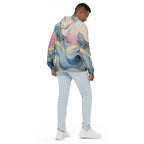 Mens Hooded Windbreaker Jacket, Marble Cloud Of Grey Pink Blue 72067 Grey Coco