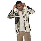 Mens Hooded Windbreaker Jacket, Abstract Black Beige Brown Geometric Grey Coco