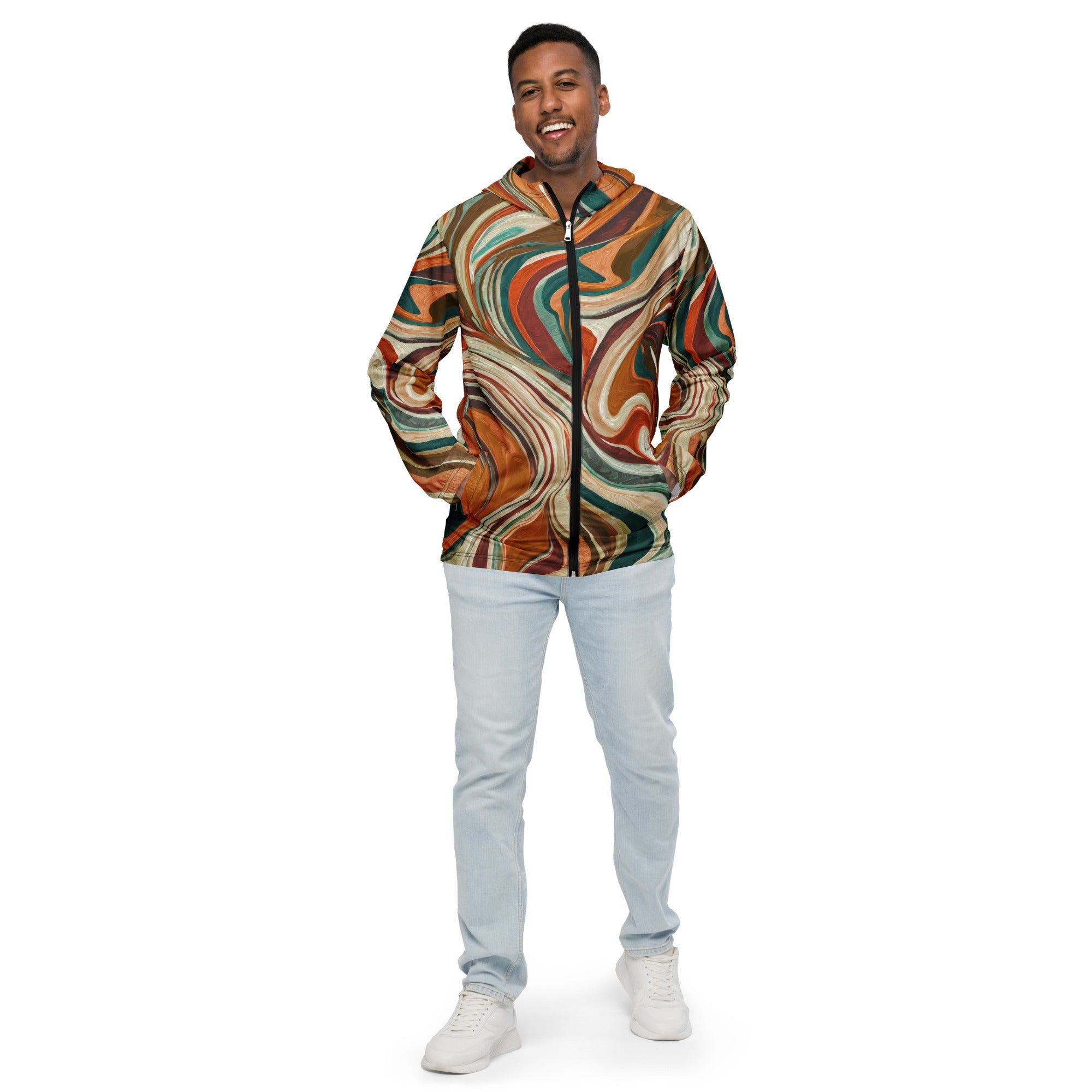 Mens Hooded Windbreaker Jacket, Marble Print 17163