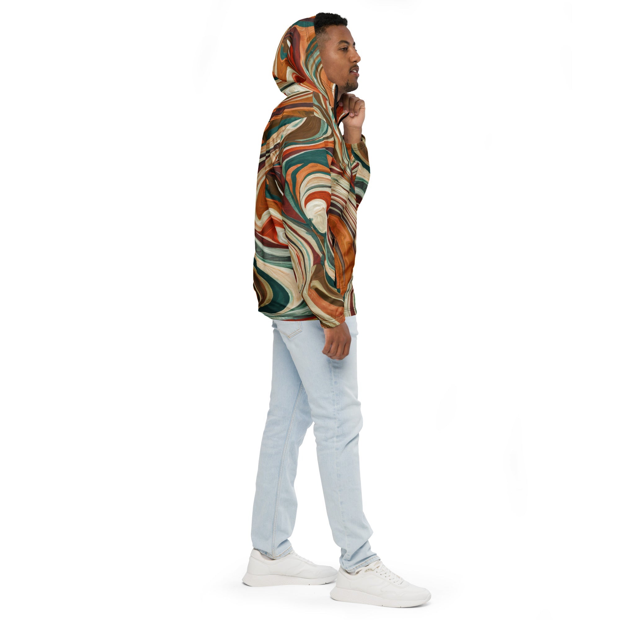 Mens Hooded Windbreaker Jacket, Marble Print 17163