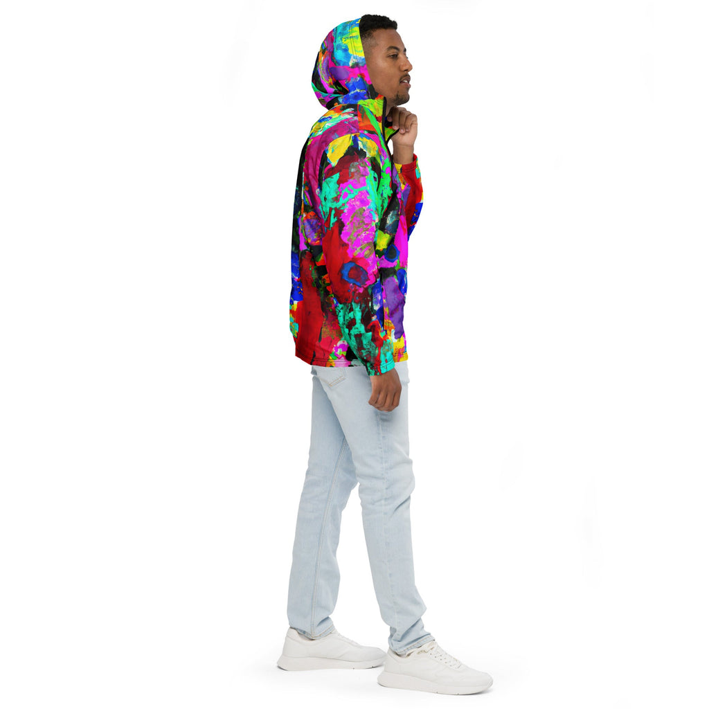 Mens Hooded Windbreaker Jacket, Multicolor Abstract Pattern 2
