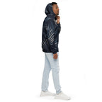 Mens Hooded Windbreaker Jacket, Blue White Palm Leaves