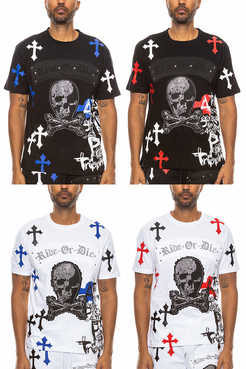 Bejewelled Chrome Skull TShirt Lime Milo