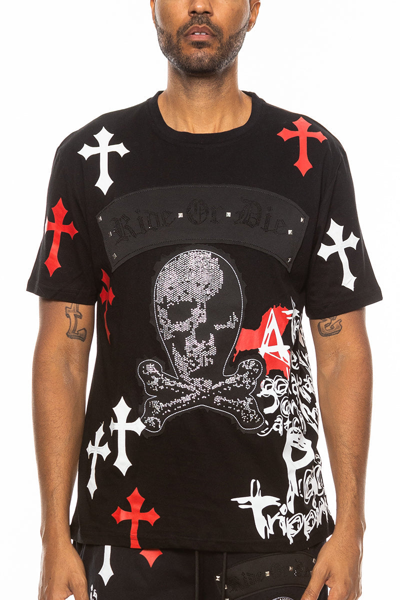 Bejewelled Chrome Skull TShirt Lime Milo