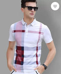 Men Striped Polo Neck Cotton Blend White, Maroon T-Shirt S Coral Crius