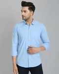 Men Regular Fit Washed Casual Shirt Sky Blue Size L Cerulean Charlie