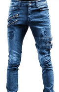 Men's Fashion Mid Waist Ripped Slim Jeans Cerulean Sugarplum