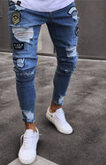 Men's Fashion Frayed Slim Fit Long Jeans Cerulean Sugarplum