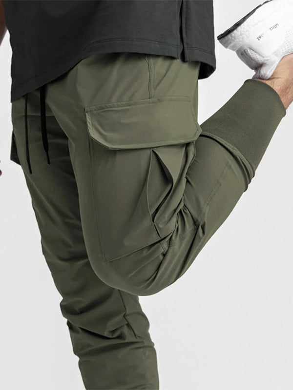 Men's casual trendy quick-drying pants multi-pocket ice silk trousers