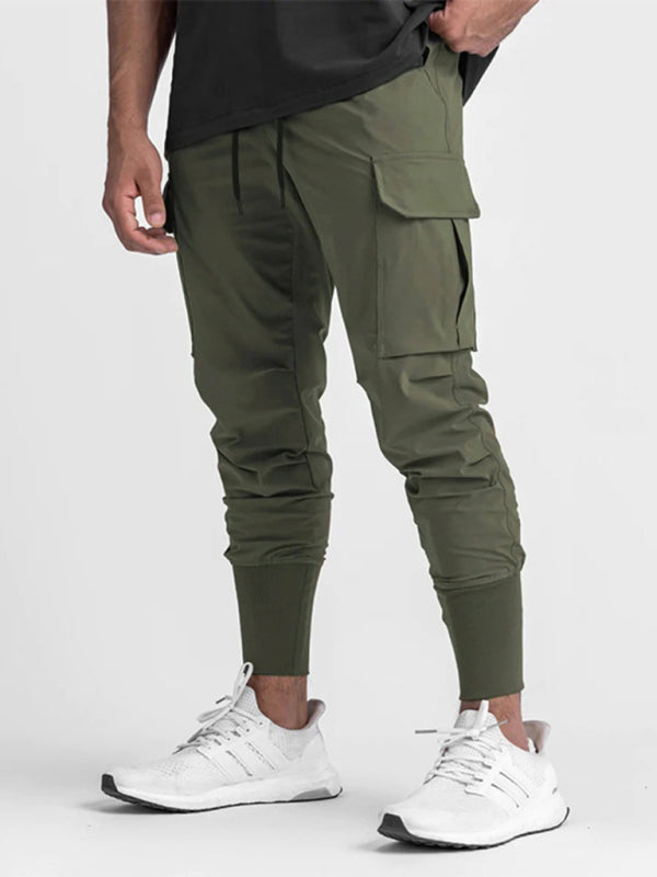 Men's casual trendy quick-drying pants multi-pocket ice silk trousers