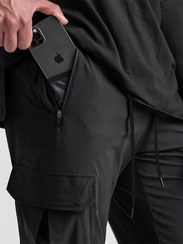 Men's casual trendy quick-drying pants multi-pocket ice silk trousers