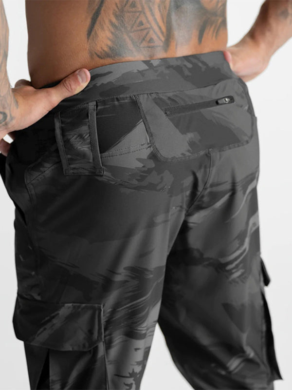 Men's casual trendy quick-drying pants multi-pocket ice silk trousers