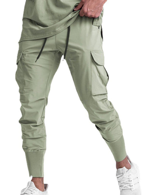 Men's casual trendy quick-drying pants multi-pocket ice silk trousers