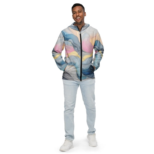 Mens Hooded Windbreaker Jacket, Marble Cloud Of Grey Pink Blue 72067