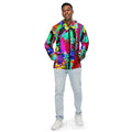 Mens Hooded Windbreaker Jacket, Multicolor Abstract Pattern 2 Grey Coco