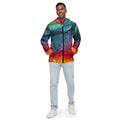 Mens Hooded Windbreaker Jacket, Multicolor Abstract Pattern Grey Coco
