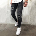 Fashion Men's Jeans Lattice Patchwork Denim Pants Casual Skinny Jeans Blue Charlie
