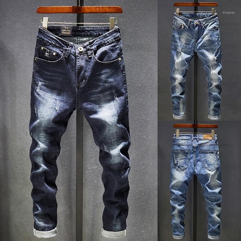 2020 Mens Jeans Holes Frayed Hiphop Ripped Blue Skinny Stretch Slim Blue Charlie