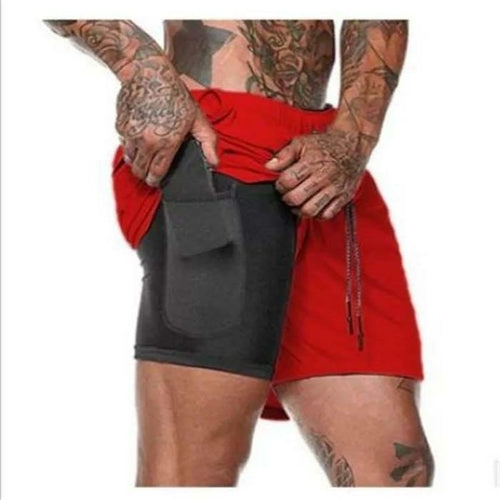 Men's 2 in 1 Running Shorts Jogging Gyms Fitness Training Quick Dry Jade