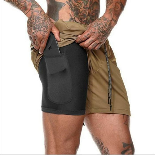 Men's 2 in 1 Running Shorts Jogging Gyms Fitness Training Quick Dry Jade