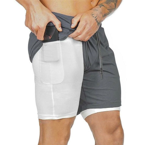 Men's 2 in 1 Running Shorts Jogging Gyms Fitness Training Quick Dry Jade
