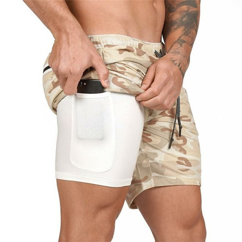 Men's 2 in 1 Running Shorts Jogging Gyms Fitness Training Quick Dry Jade