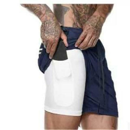 Men's 2 in 1 Running Shorts Jogging Gyms Fitness Training Quick Dry Jade