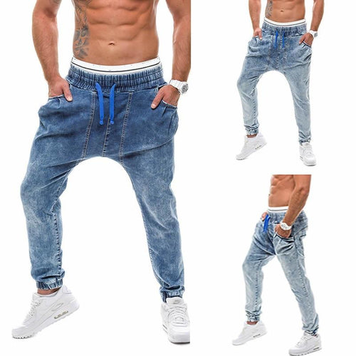 2019 Spring And Autumn Hot Sale Men's Trousers Harem Pants Jeans Blue Charlie