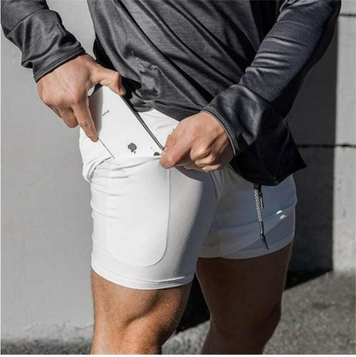 Men's 2 in 1 Running Shorts Jogging Gyms Fitness Training Quick Dry Jade