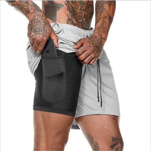 Men's 2 in 1 Running Shorts Jogging Gyms Fitness Training Quick Dry Jade