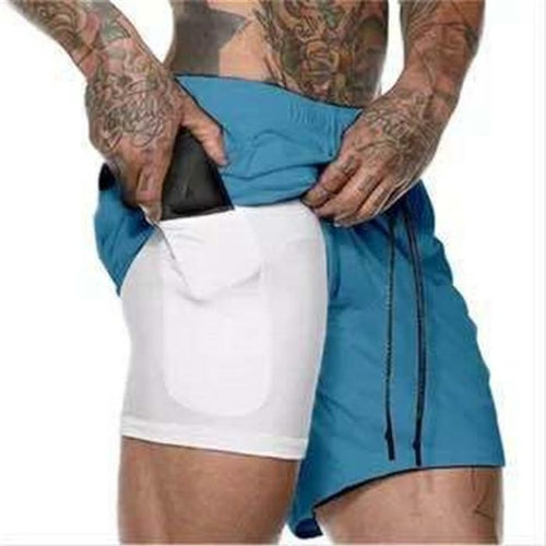 Men's 2 in 1 Running Shorts Jogging Gyms Fitness Training Quick Dry Jade