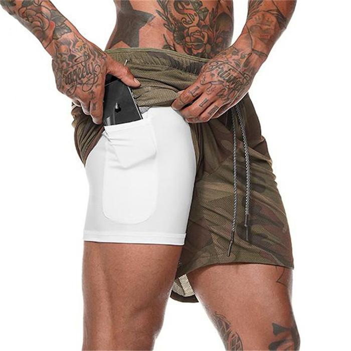 Men's 2 in 1 Running Shorts Jogging Gyms Fitness Training Quick Dry Jade