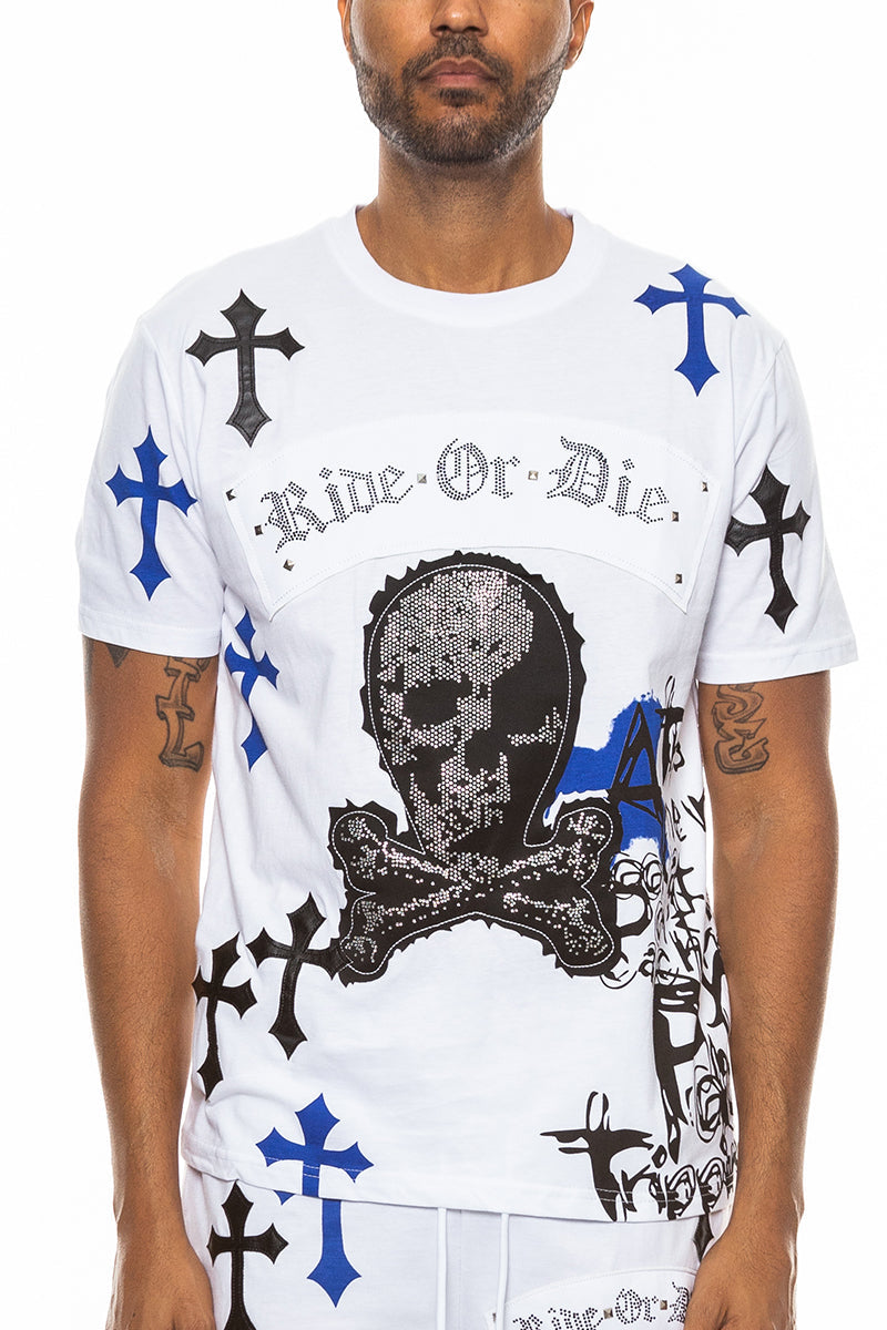 Bejewelled Chrome Skull TShirt Lime Milo