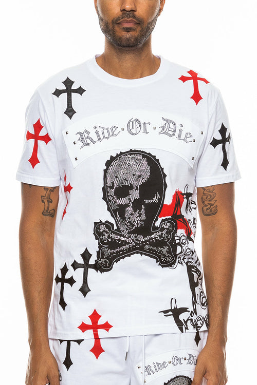 Bejewelled Chrome Skull TShirt Lime Milo