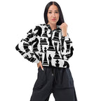 Womens Cropped Windbreaker Jacket, Black and White Chess Print